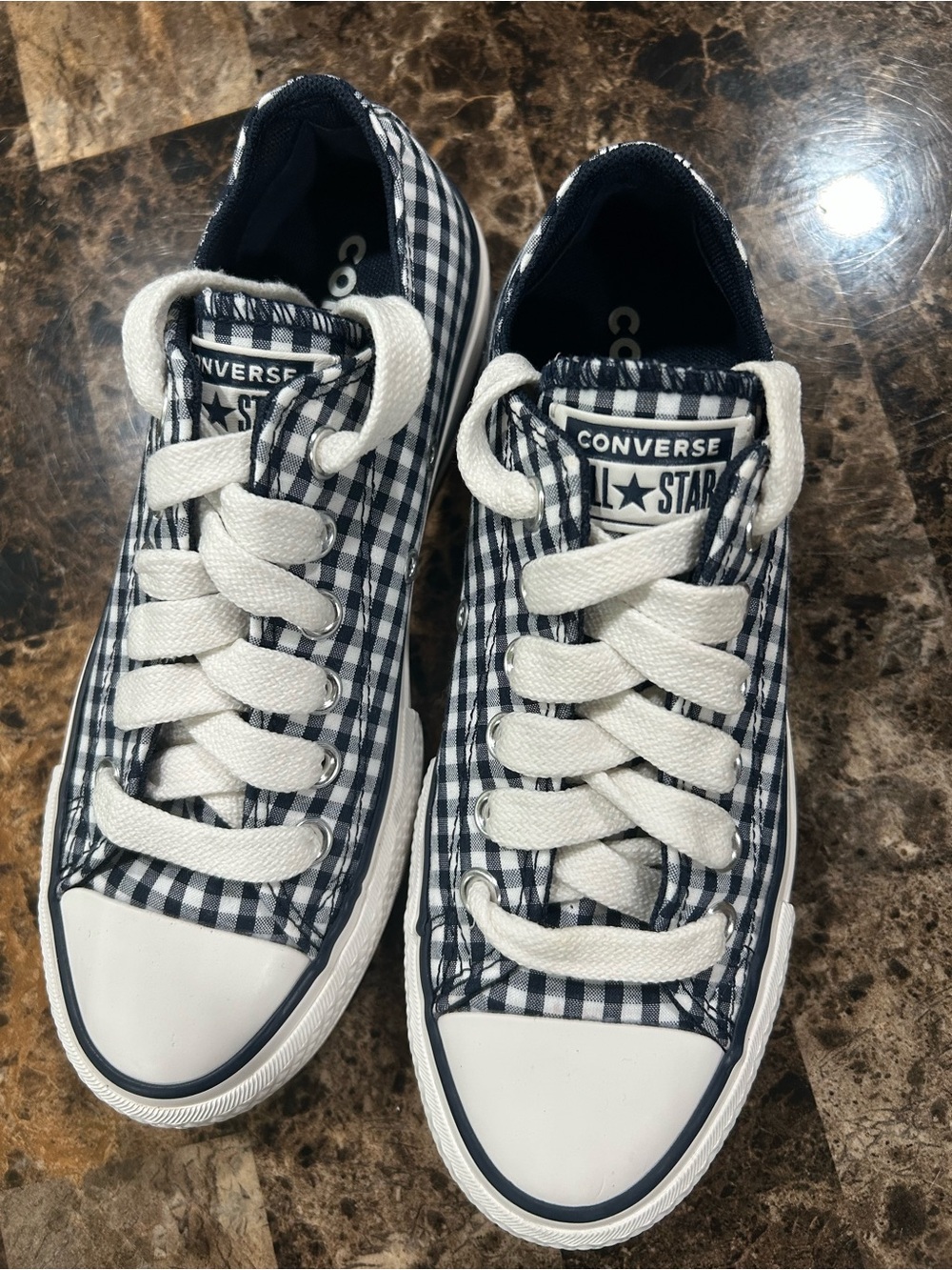 Converse Kids Navy and White Gingham Low Top Sneakers